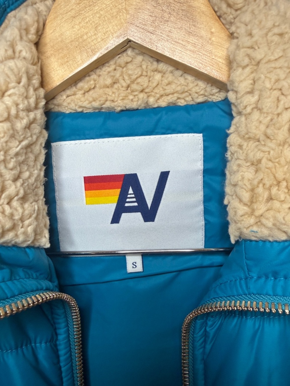 Aviator Nation Teal Quilted Sherpa-Lined Vest with Mustard Trim - Picture 2 of 4